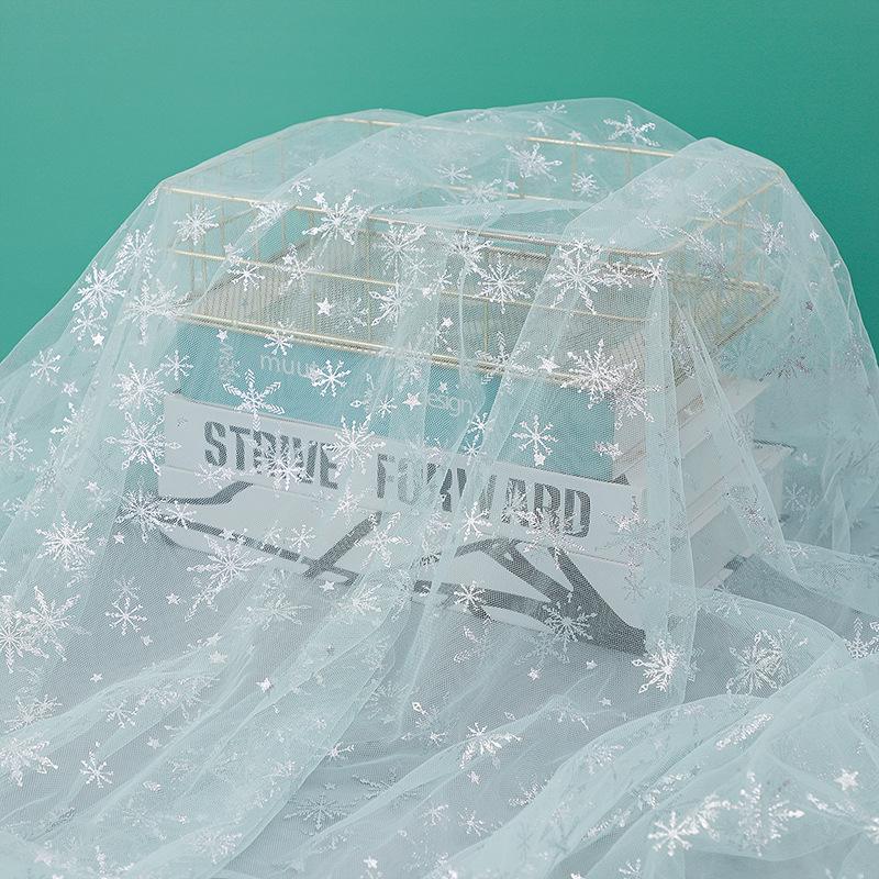 Individually Cuttable Silver Snowflake Mesh Fabric for Hair Accessories and Stage Costumes