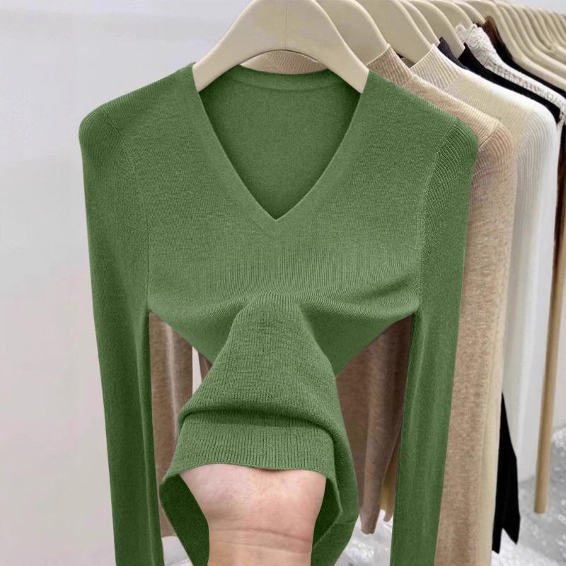Simple Green Temperament White Underwear Sweater Women's Autumn New Collar Base Knitted Top