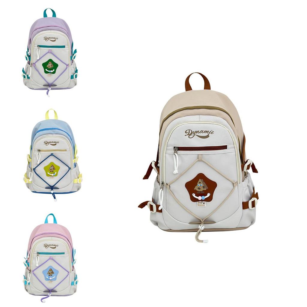 Student Backpack Trendy Nylon School Bag With Padded Shoulder Straps And Spliced Design For Campus Use