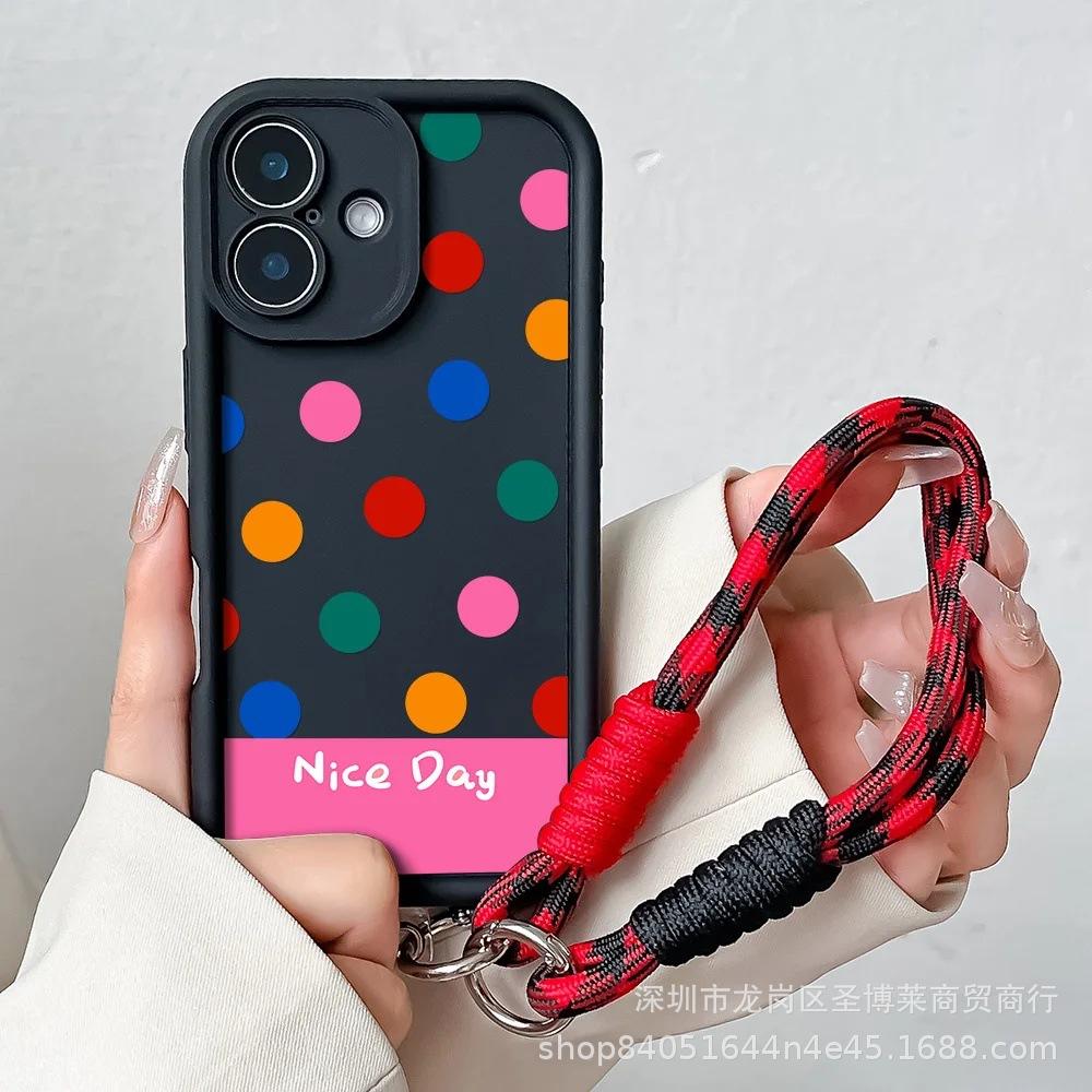 Color polka dot lanyard suitable for Apple 15 mobile phone case iphone12promax emery 1413 protective cover 16