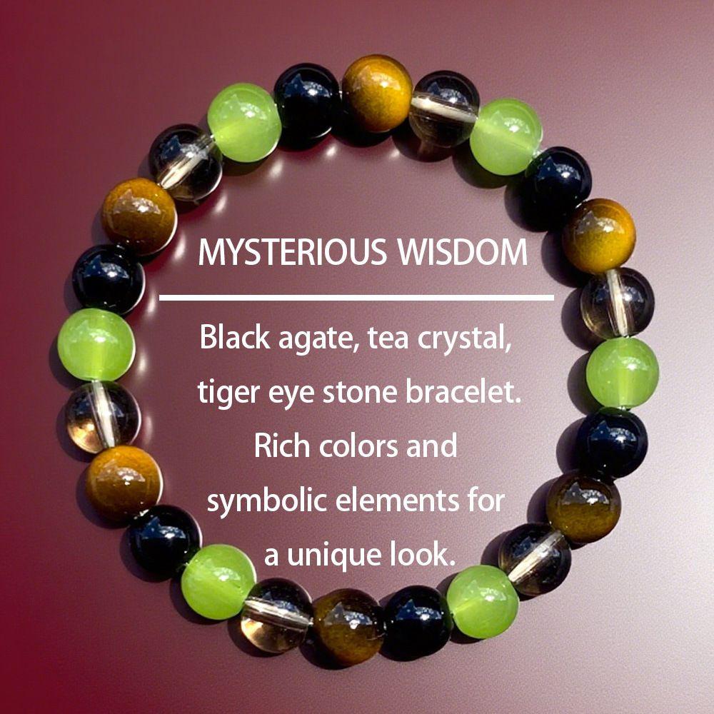 Natural Stone Beaded Bracelet Black Agate Tea Crystal Tiger Eye Stone Stretch Elastic Bracelet for Men and Women Unique Design