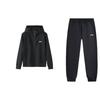 Li Ning Solid Color Hooded Loose Drop Shoulder Zipper Long Sleeve Top And Mid Waist Elastic Pants Casual Sports Set Men Sets Black AKLU991-1+AWDT611-1