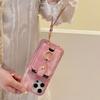 For iPhone 15 Pro Case Ring Kickstand Card Holder Jeans Cloth Texture PU Leather Back Cover with Strap