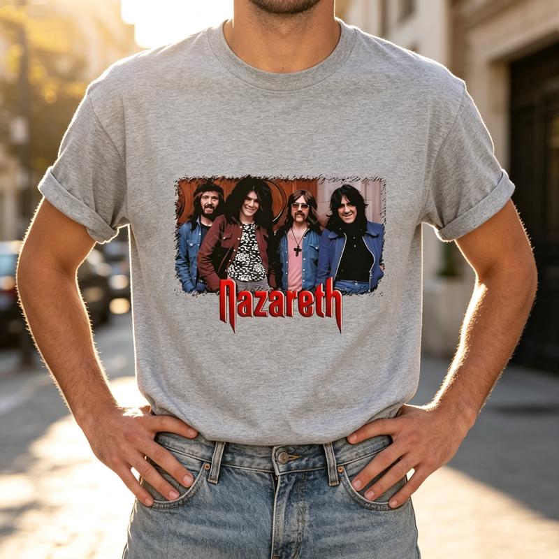 Classic Rock Band Portrait T Shirt Vintage Music Art Print Unisex Loose Fit Cotton Crew Neck Top Oversized T Shirt