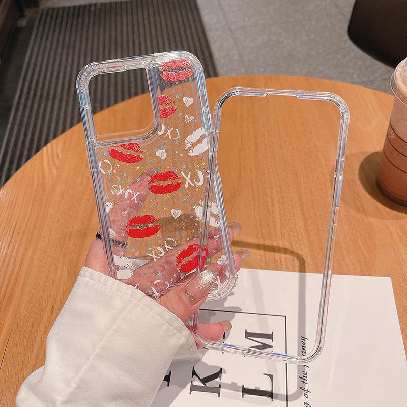For IPhone14Promax Mobile Phone Case Three-in-one Drop Glue Plus Painted Red Lips, Anti-fall and Shockproof