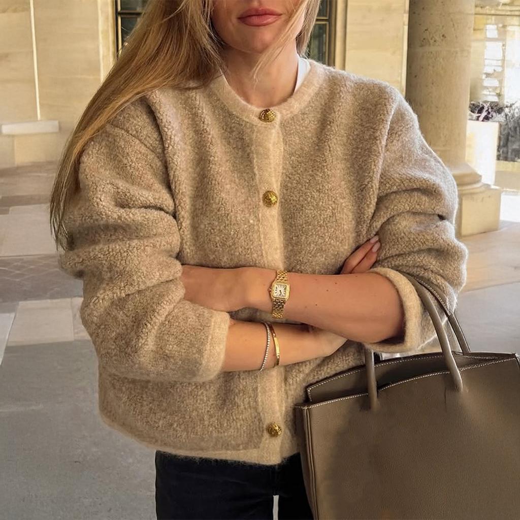 Vacation Button Woolen Shirt Jacket Sweater Women's 2025 Autumn and Winter