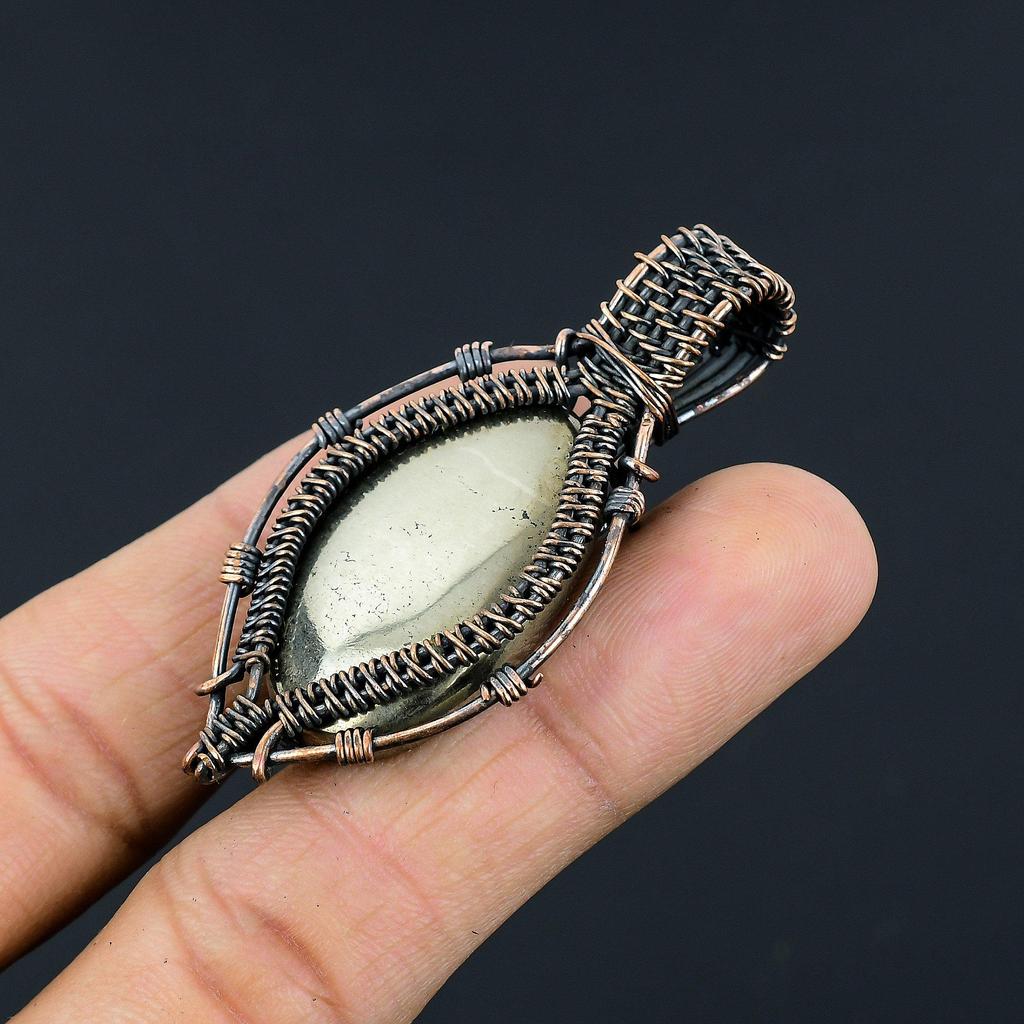 Golden Apache Pyrite Pendant, 999 Copper Wire Wrapped Jewelry, Gemstone Pendant, Gift For Her Handmade Dainty Jewelry