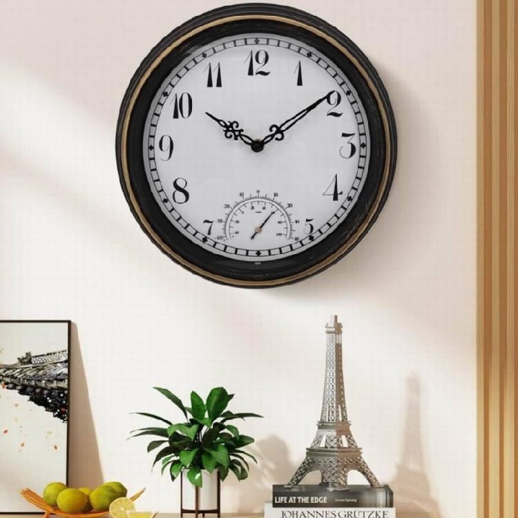 12inch Retro Waterproof Clock with Thermometer Outdoor Garden Yard Decoration