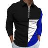 Mens Color Block Zipper Casual Slim Fit Long Sleeve Polo Shirt