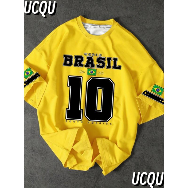 South America Brazil Print Graphic T-Shirt Short Sleeve Sports men T-shirt Unisex Casual Daily Wear Summer Men s Racing T-shirt L