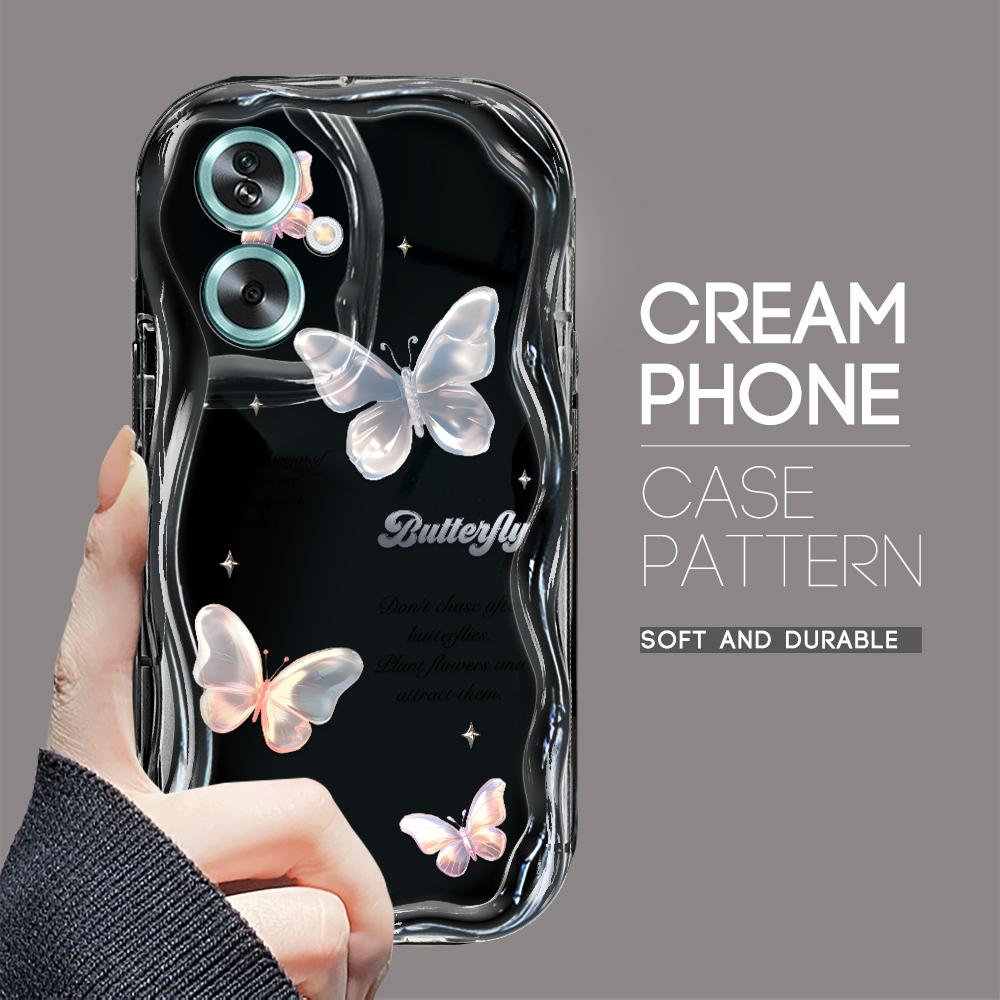 Model drăguț de desene animate Carcasă cu textura cremă cu margine ondulată Husă din silicon moale pentru telefon pentru OPPO Reno Realme