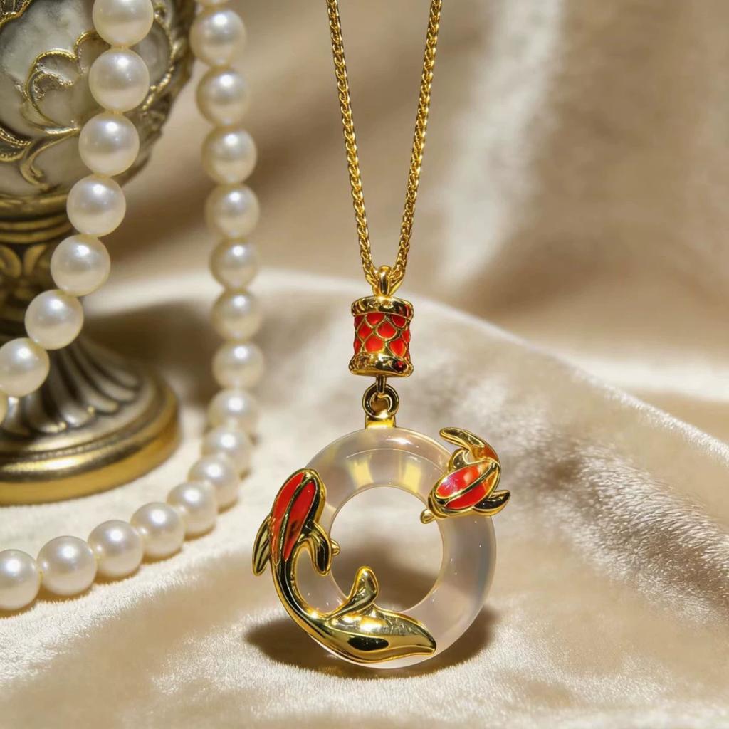 Creative Koi Peace Buckle Necklace for Women Trendy Acylic Clavicular Chain Chinese Two Fish Pendant Necklaces Jewelry