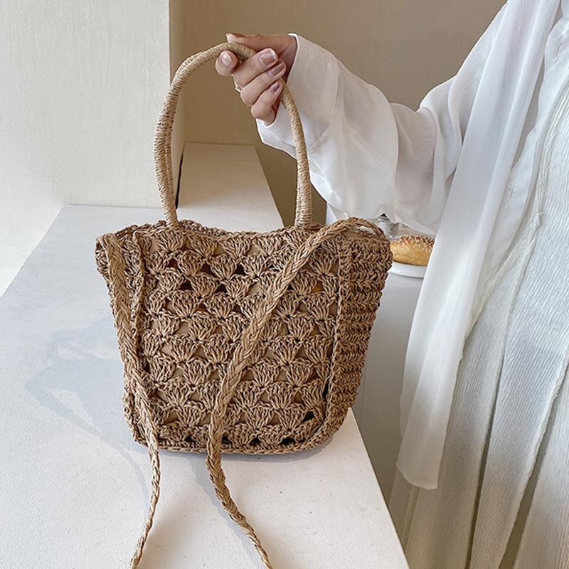 Handwoven Hollow Out Straw Bag Summer Handbag Women's Crossbody Shoulder Bag Street Style Trendy Basket Beach Bag CLE