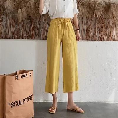 Pantaloni a gamba larga da donna estivi in cotone lino pantaloni tinta unita vita elasticizzata traspiranti vestibilità ampia taglia grande