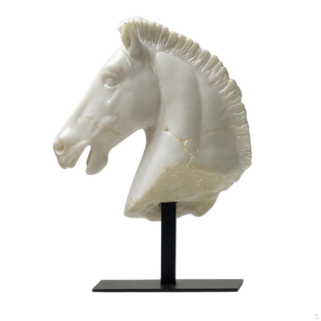 Horse Head Sculpture Resin Statue Antique Style with Metal Stand for