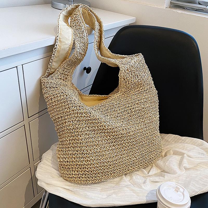 Woven bag women's 2025 new casual vacation seaside beach bag casual lazy fashion straw bag shoulder bag