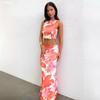 2025 European and American Women's Clothing Summer Print Sleeveless Vest Short Tops Sexy Slim Hip Skirt Suit