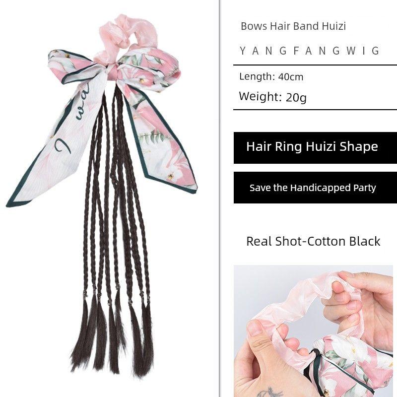 

Sweet Bowknot Hair Ring Braid One Female 2025 New Arrival Kids Ribbon Ponytail Large Intestine Hair Ring Wig Hair Accessories Bows hairband braid [brown and black]]
