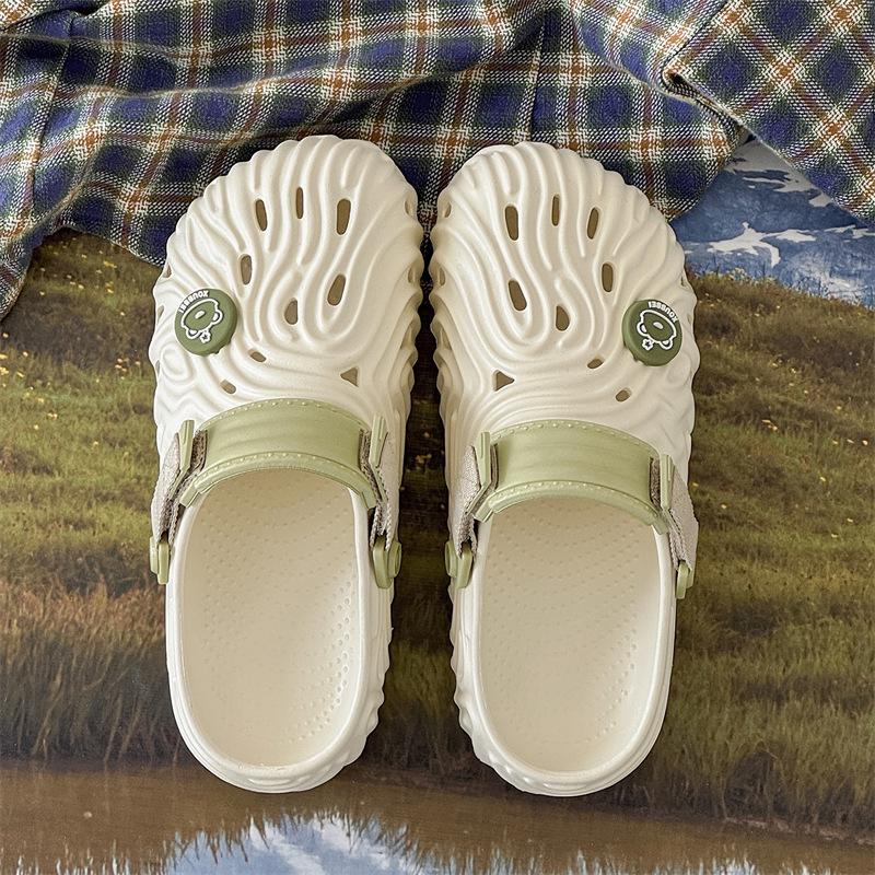 3827 Fingerprint Hole Shoes Women's Summer Versatile Outer Wear Non-slip Thick-soled Sandals Couple Personality Beach Bag Head Slippers