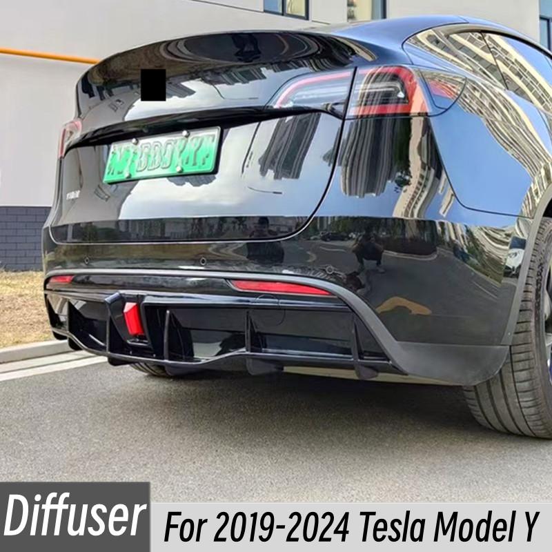 For Tesla Model Y 2019-2024 Car Rear Bumper Diffuser Splitter Lip Chin Spoiler Black Carbon Exterior Accessories Tuning Part