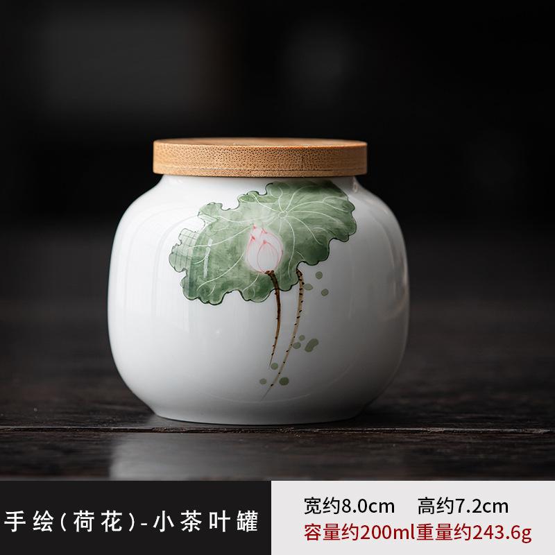 Hand-painted ink bamboo tea can, sealed jar, ceramic storage tea can, moisture-proof household Chinese high-end Pu'er green tea warehouse small