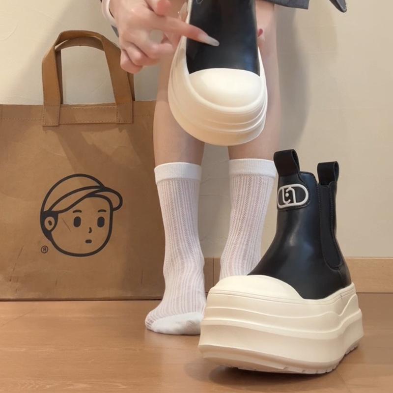 2025 Autumn and Winter Fashion Thick-soled Heightening Short Boots Women's Round Head Comfortable Fashion Boots Academy Style Flat-soled High-top Sho