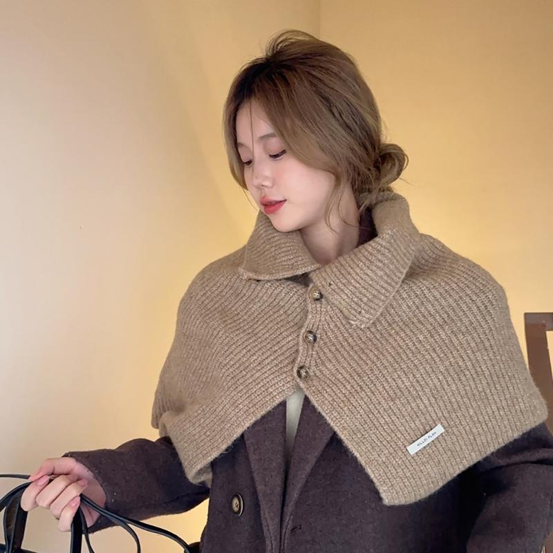 Winter Pullover Split Shawl Sweater for Women Knit Solid Color Turtleneck Scarf Casual Wear Cape Windproof Shoulder Wrap