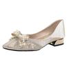 Pointed single shoes women's spring 2025 new French shallow mouth rhinestone pearl soft sole ladyshoes thick heel versatile women's shoes