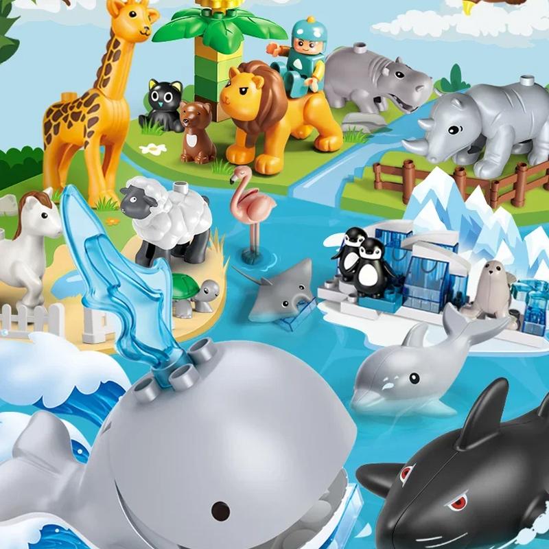 Mattoncini Grandi all'Ingrosso Fattoria Zoo Animali Parti da Assemblare Accessori Mattoni di Grandi Dimensioni Modello Giocattoli Educativi Per Bambini Bambino