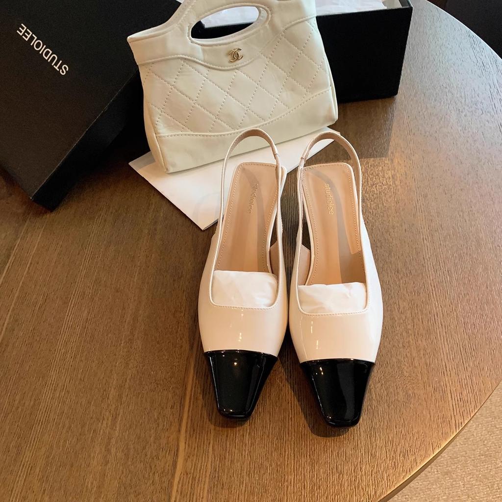 Sheepskin version~ temperament small square head shallow mouth empty commute versatile small thick heel sandals women's summer