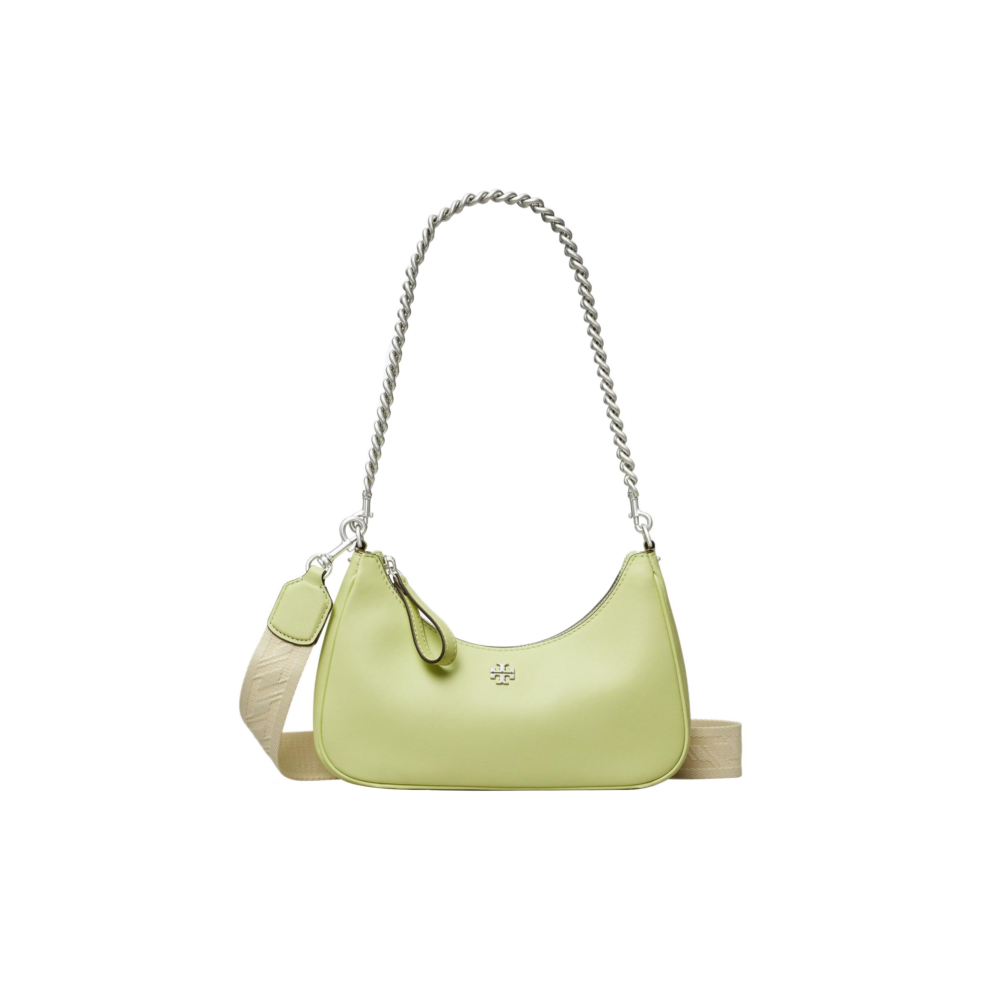 

Tory Burch 151 Mercer Silver Double T Logo Detachable Shoulder Strap Nappa Leather Crescent Bag Women Handbags Light-Green 149179-300 Basic Set (Bag+Dust Bag)