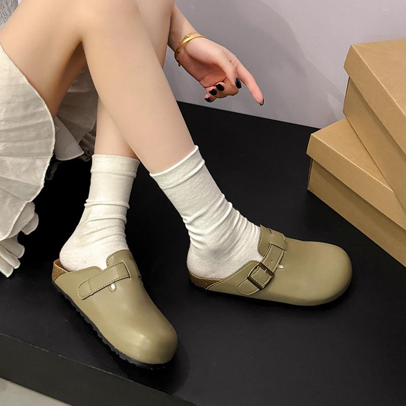 Women's New Birkenstock Half Slippers Baotou Temperament Soft Bottom Flat Bottom 2025 Comfortable Casual Spring Fashion Wear