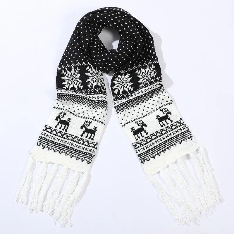 Christmas Scarves Cartoon Reindeer Snowflake Red/Black Warm Scarf Man And Woman Christmas Scarves