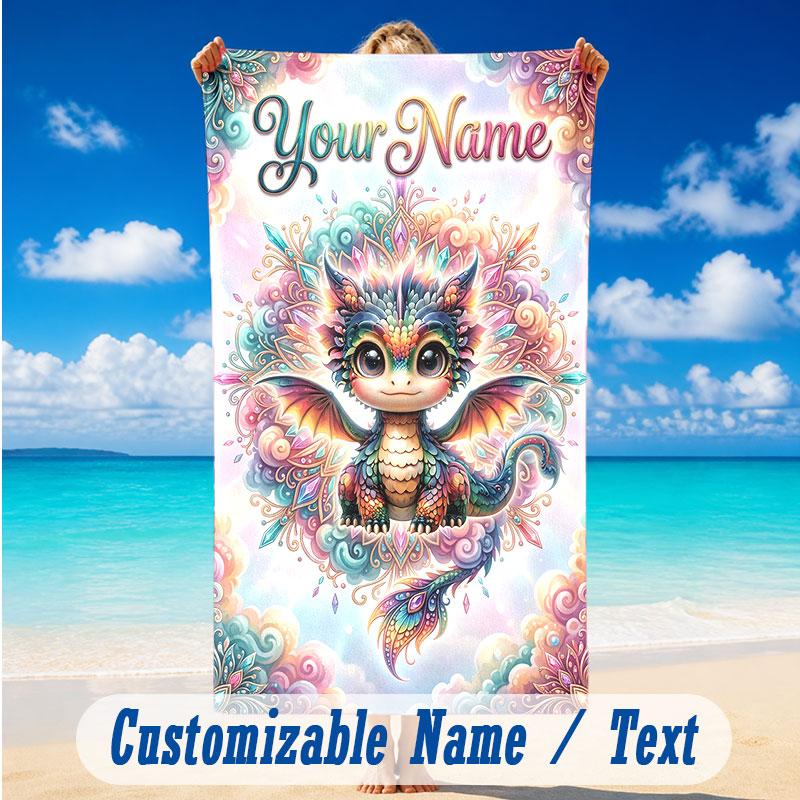 Dragon Phoenix Theme Beach Towel Personalized Custom Name & Text Soft Quick Dry Beach Towel for Swimming Travel