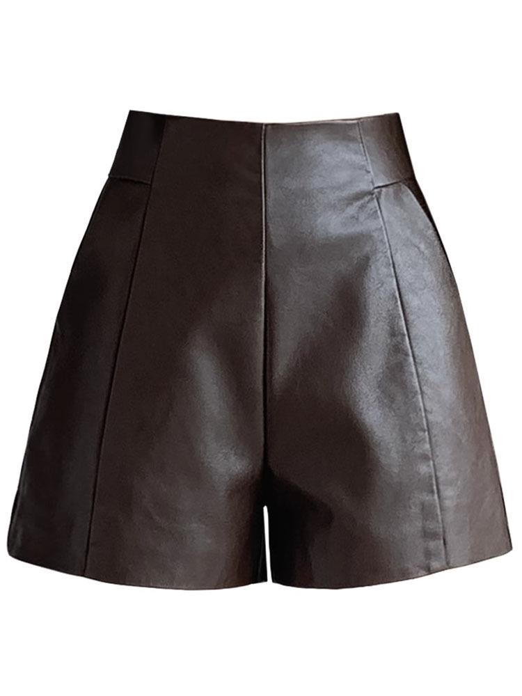 High Waist PU Leather A-Line Shorts for Women - 2023 Autumn/Winter Fashion, Korean Style, Slimming Wide Leg Booty Shorts