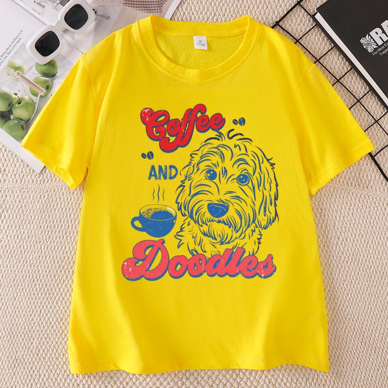 Coffee And Goldendoodle TShirt Casual Round Neck Printed Dog Mom T Shirt Summer Unisex Unisex Funny Dog Lover Clothing