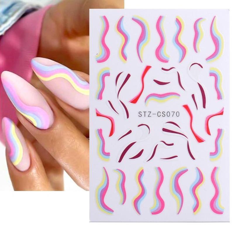 Graffiti Strips Nail Stickers for Women Nail Art Decorations Rose Gold Abstract Line Spring 3D Slider for Manicure Polish Tattoo