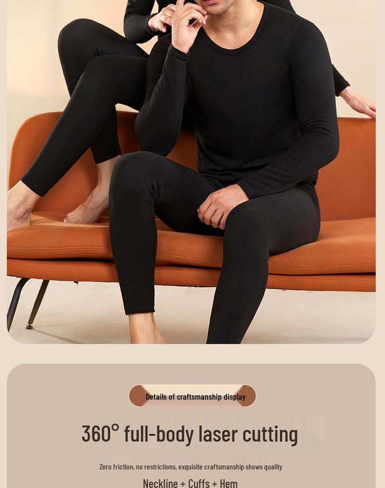 Men's and Women's Plus Velvet Thermal Underwear Set - Cashmere Silk Autumn Winter Base Layer