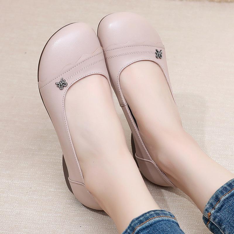 

Весенняя новая женская обувь из мягкой коровьей кожи, натуральная кожа, подошва из коровьей кожи, обувь на мягкой подошве, обувь на плоской подошве, одинарная обувь, женская 41 абрикосовый