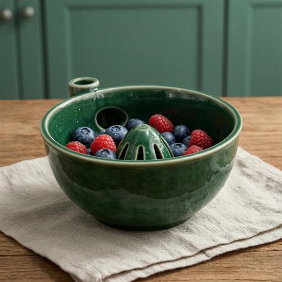 Keramik Beerenwaschschale, Selbstrotierende Hydraulische Vortex Obstreiniger mit Ablauf, Automatische Küchenobstwaschmaschine für empfindliche Beeren Erdbeeren