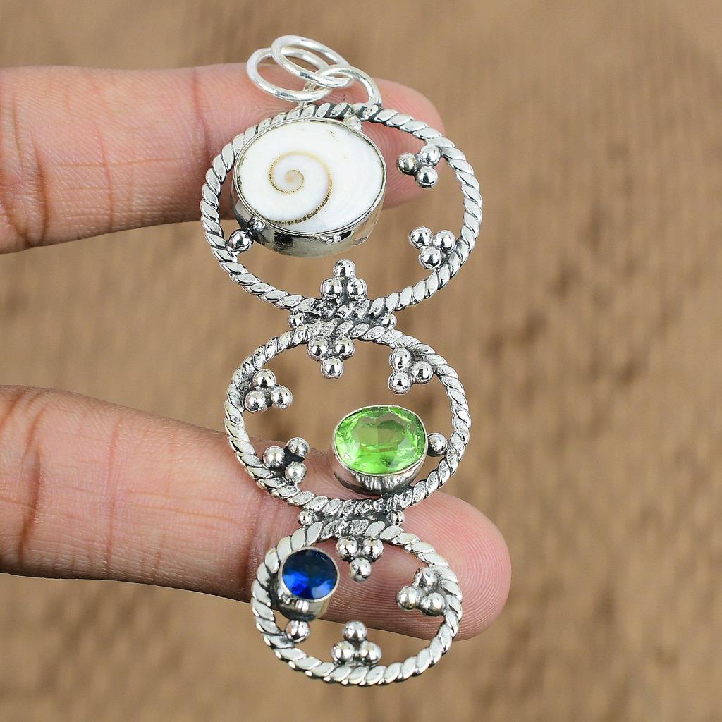 Mothers Day Sale 925 Silver Natural Shiva Eye Shell Peridot Wife Pendant Jewelry