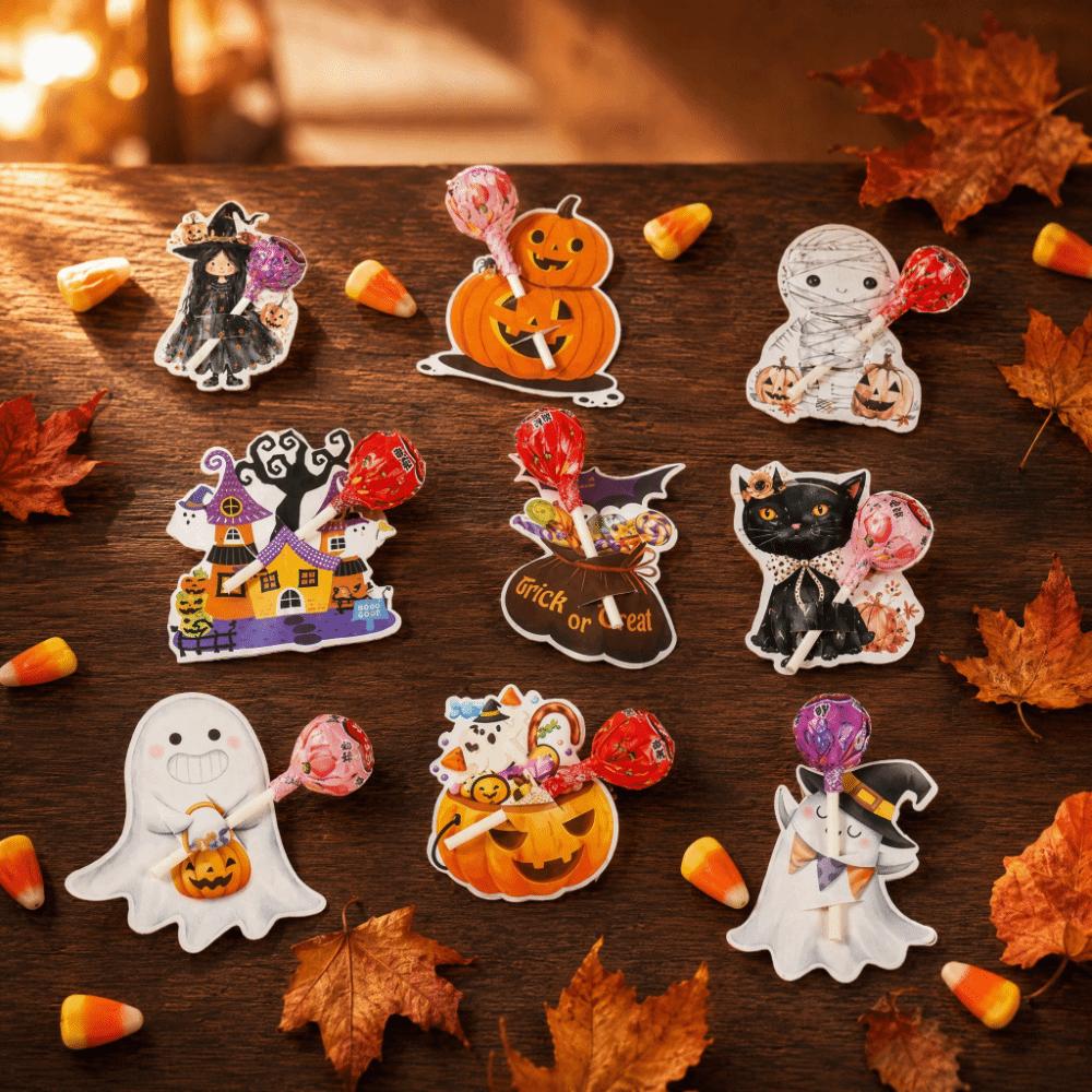Spooky Cartoon Lollipop Cards Ghost Mixed Style Halloween Lollipop Decor Skull Witch Candy Paper Holders Children