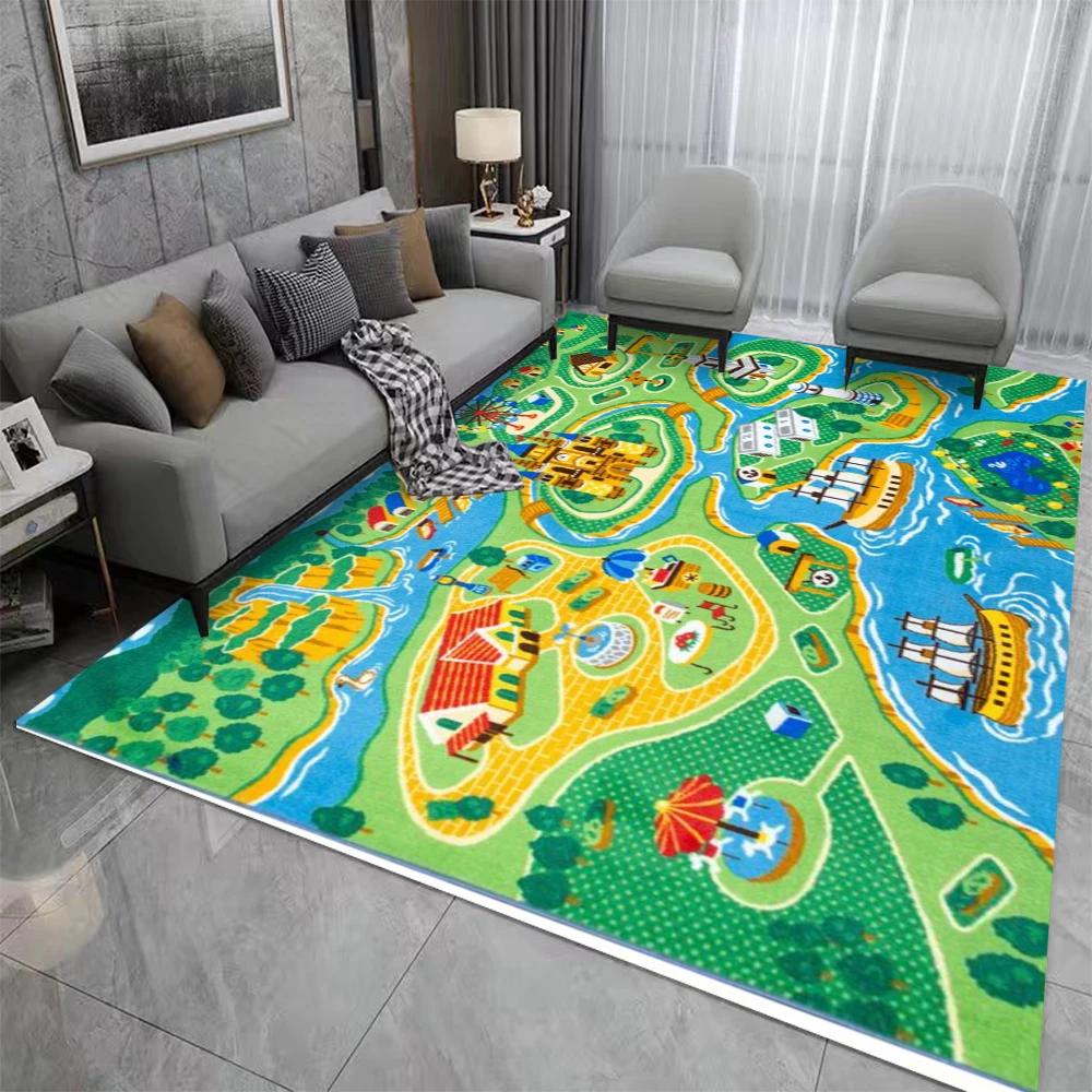 Playful Country Flags Learning Rug Non-Slip Nursery Mat Educational World Map Carpet for Kids Playroom Decor 50X80CM