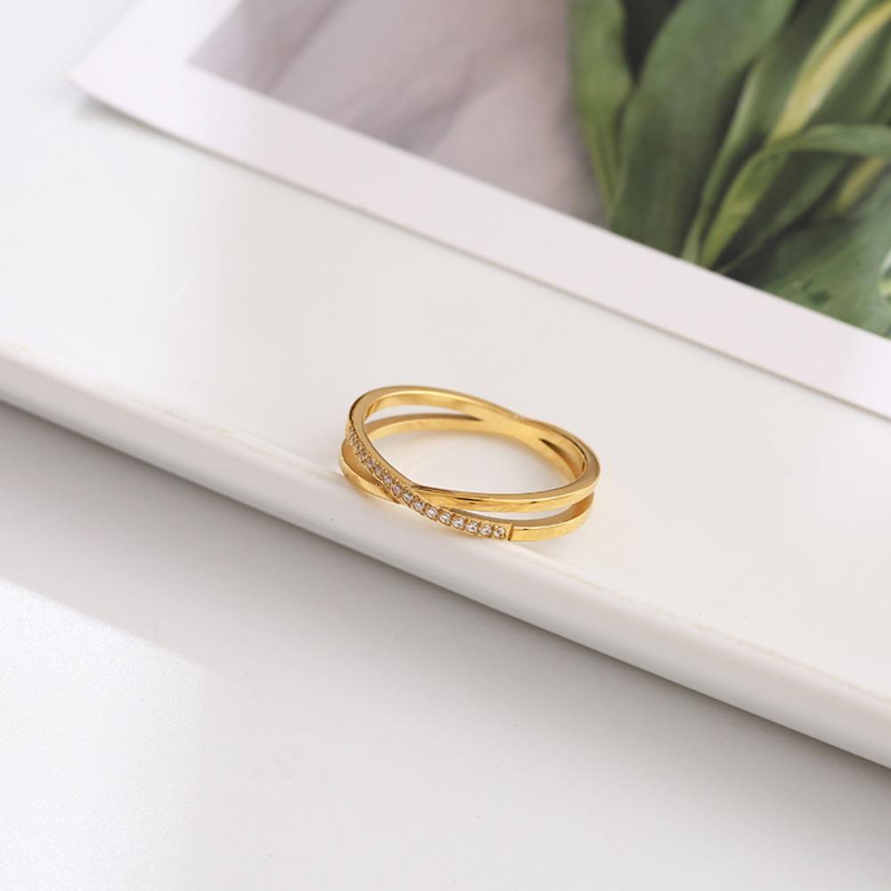 Zircon Inlaid Korean Cross Women Ring Titanium Steel Fashion Ring High-end Overpass Ring  Gift