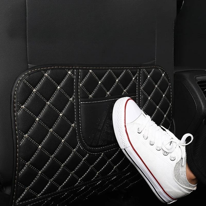 Car Anti Kicks Pad With Organizer Pocket Leather Universal Seat Back Leather Protector Cover Waterproof Backseat Child Kick Mats