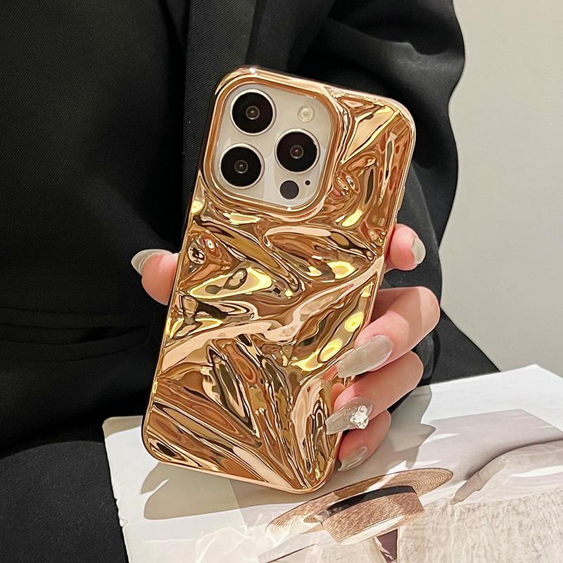 Fashion Plating Gold Wrinkle Meteorite Texture Case For iPhone 16 17 Pro Max Air 15 14 11 16 Plus Back Cover Funda