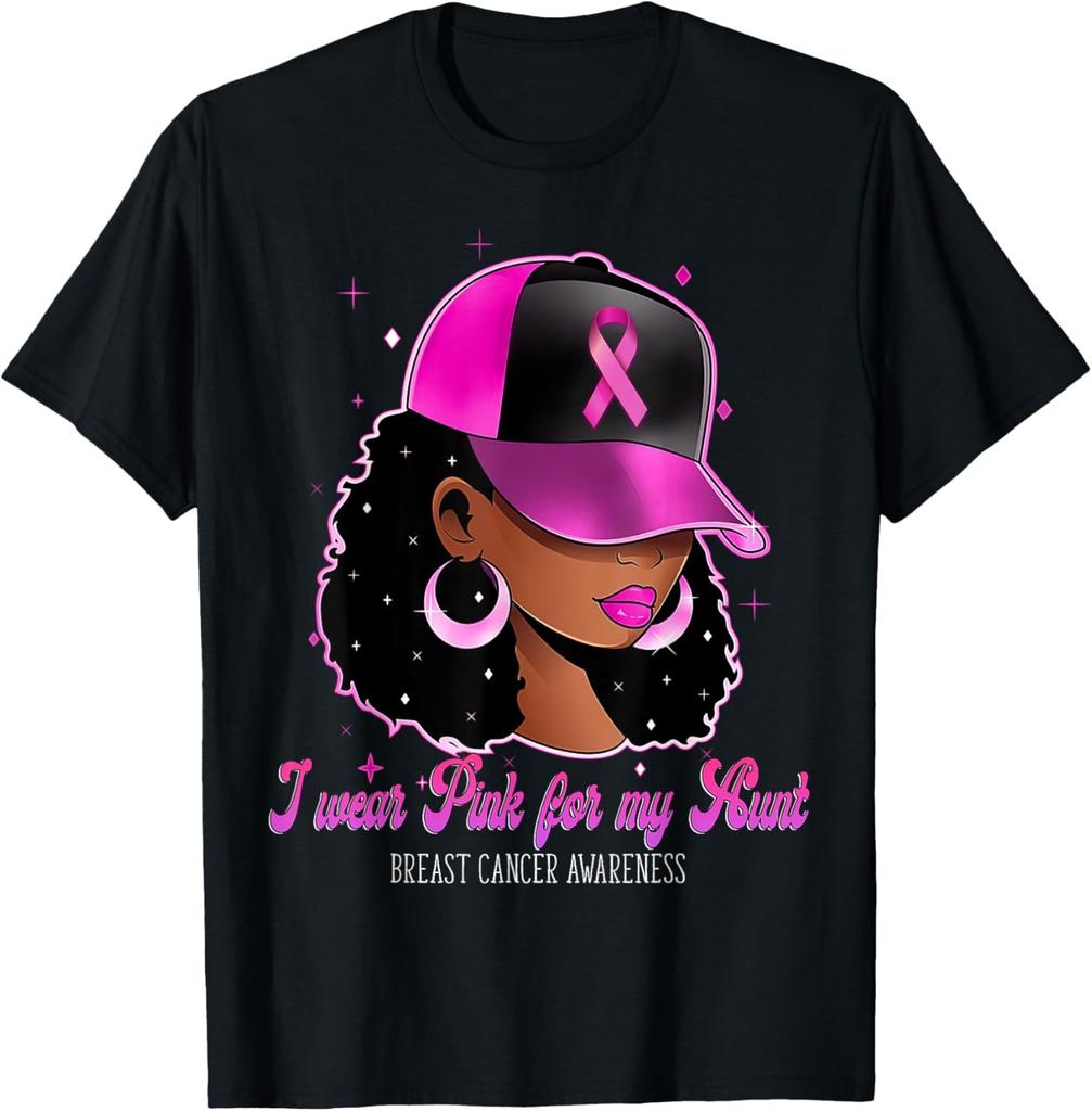 I Wear Pink For My Aunt Breast Cancer Awareness Afro Girl T-Shirt