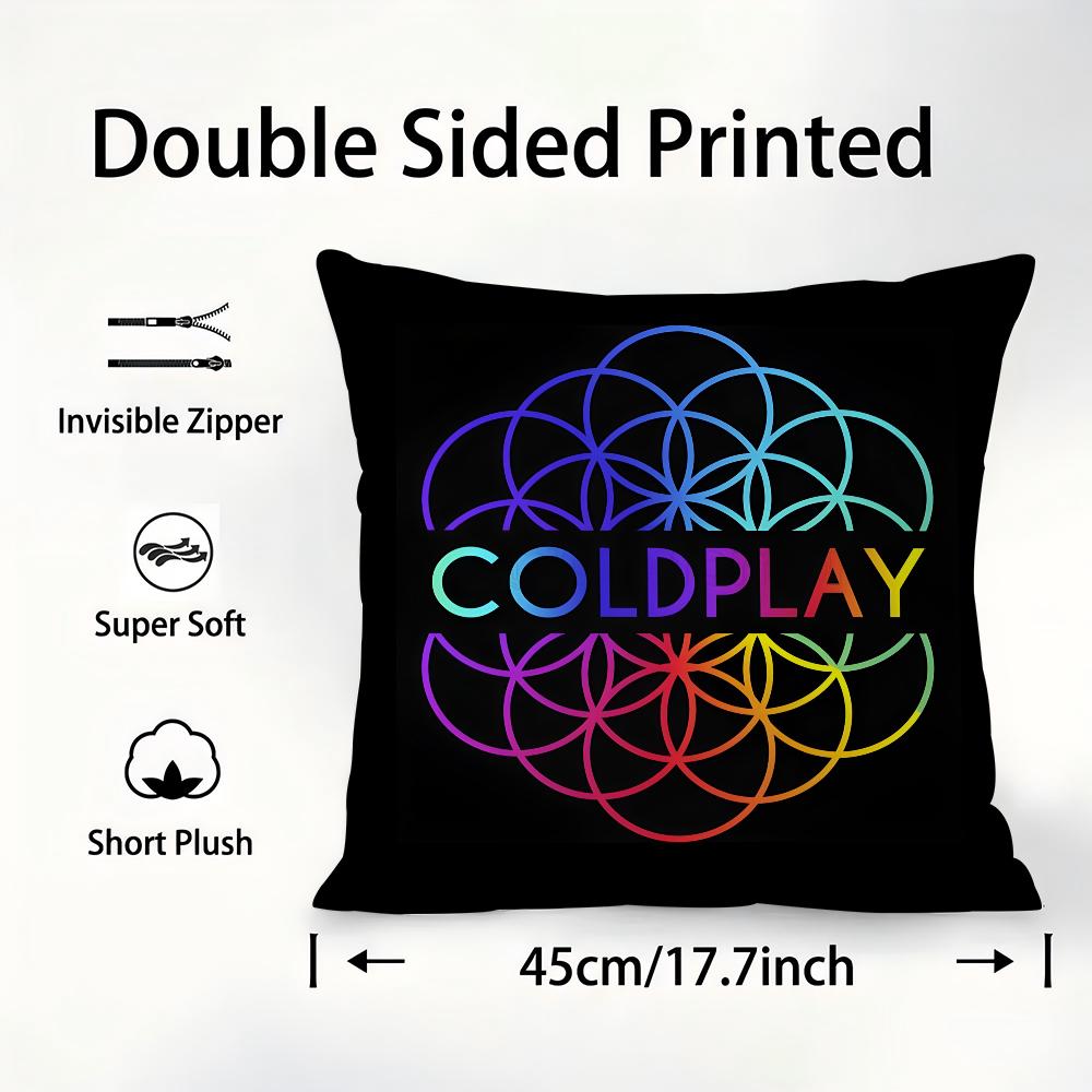 Federa Cuscino Banda Musicale C-Coldplay Tessuto Peluche Morbida Federa Stampa Double Sided Copricuscino per Divano Copricuscino