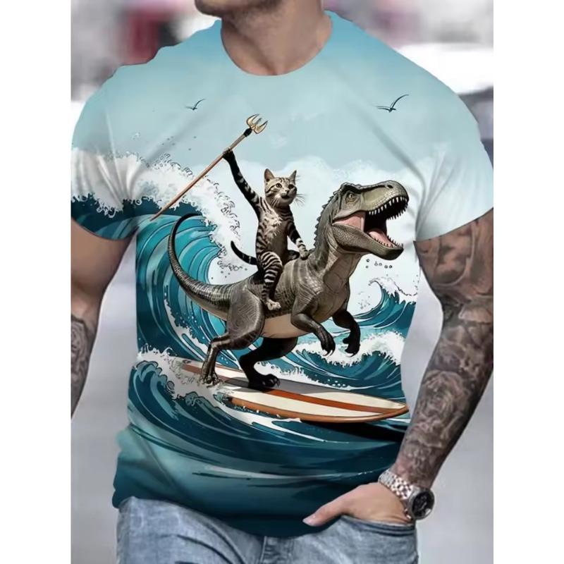 Men's Casual 3D Cute Cat Print T-Shirt O Neck Short Sleeve Pullover Streetwear Sportshirt Outdoor Tops Tee Oversized Clothing