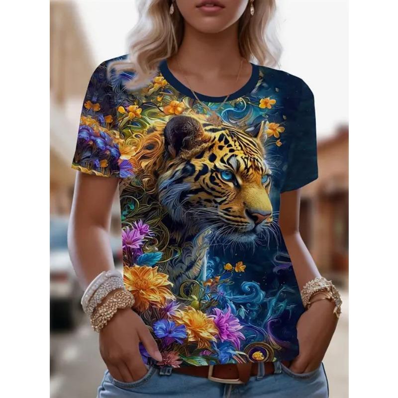 Fashion Casual Versatile Short Sleeve Crew Neck Printed Top Loose T-Shirts Women’s